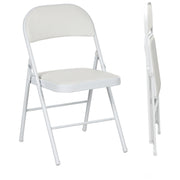 Set of 2 Metal Foldable Chairs, PU Leather Padded Folding Chairs with Cushion Seat and Open Back for Indoor, White