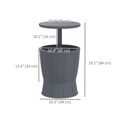 11 Gallon Patio Cooler Side Table, Outdoor Cooler Bar Table with Height Adjustable Top, Drainage Plug, Grey