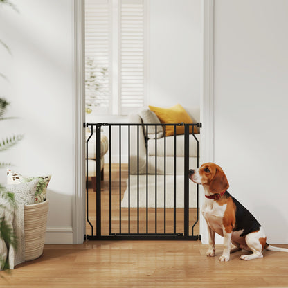 30"- 34" Easy Install Pet Gate w/ Door & Double Locking System, Extra Wide Dog Gate for Stairs, Hallways, Black