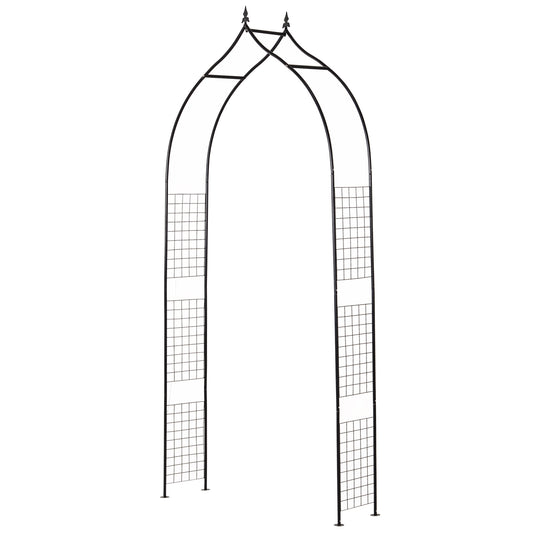 8FT Metal Garden Arch, Decorative Arbor Trellis for Climbing Plants, Wedding, Party, Event, Holiday, Black
