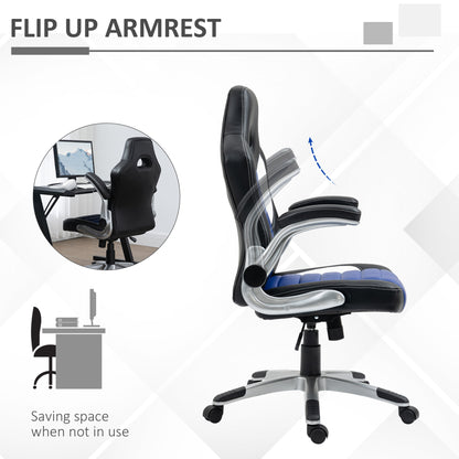 Racing Gaming Chair PU Leather Office Chair Executive Computer Desk Chair with Adjustable Height, Flip Up Armrest, Swivel Wheels, Blue