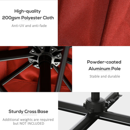 8' x 8' Square Patio Hanging Offset Umbrella with 360° Rotation, Aluminum Outdoor Cantilever Parasol with Crank & Tilt, Sun Canopy Shelter with Cross Base, Wine Red