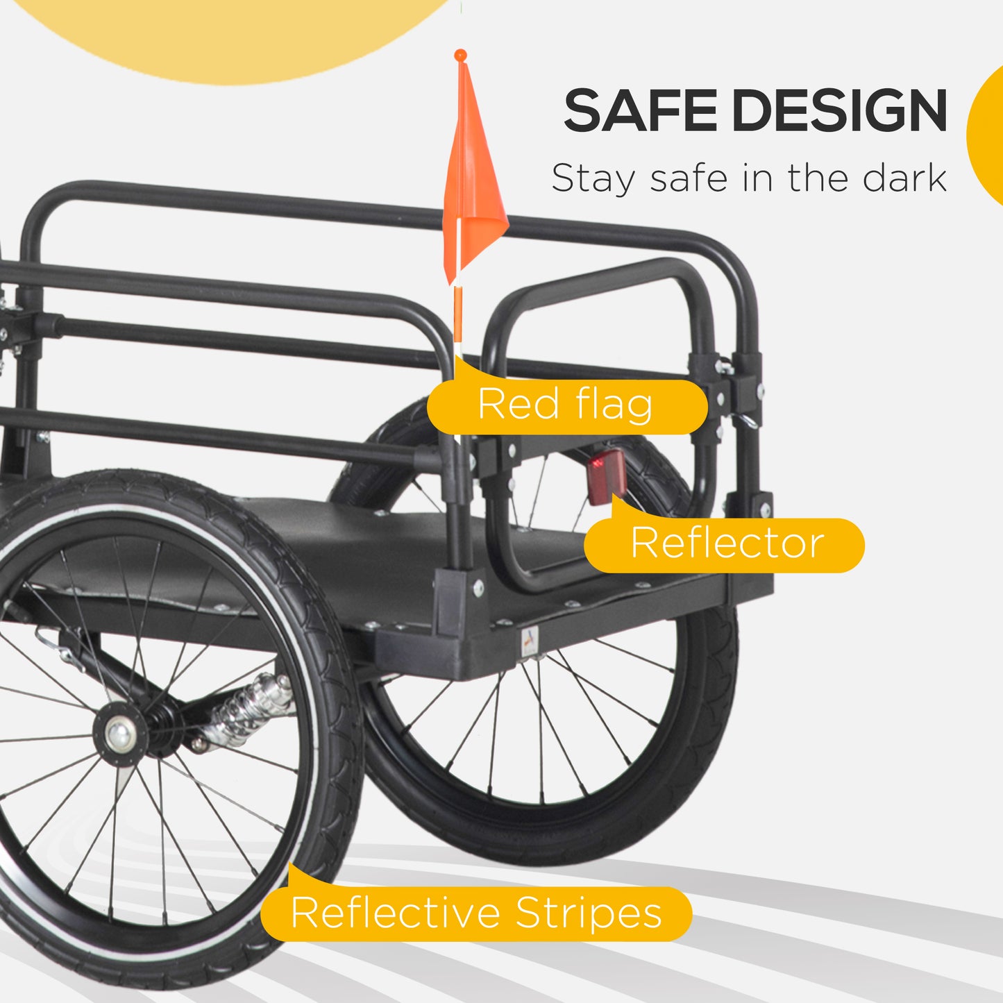 Aosom Bike Trailer, Bicycle Cargo Carrier with Suspension, Triple Safety Features, 16" Wheels, Hitch, Steel Frame, Black