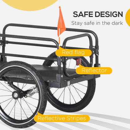 Aosom Bike Trailer, Bicycle Cargo Carrier with Suspension, Triple Safety Features, 16" Wheels, Hitch, Steel Frame, Black