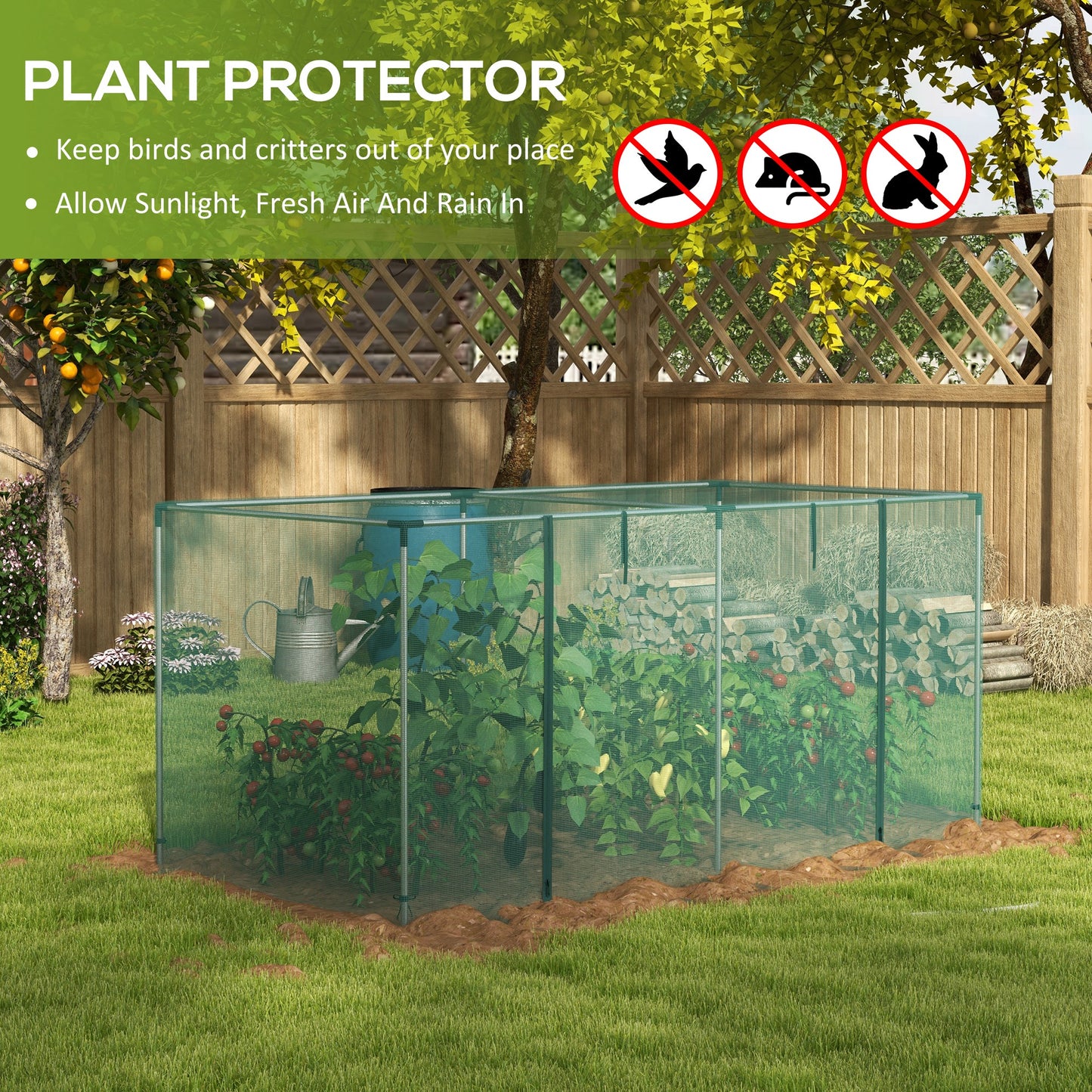Galvanized Steel Crop Cage, Plant Protection Tent with Zippered Door, 8' x 4', Green