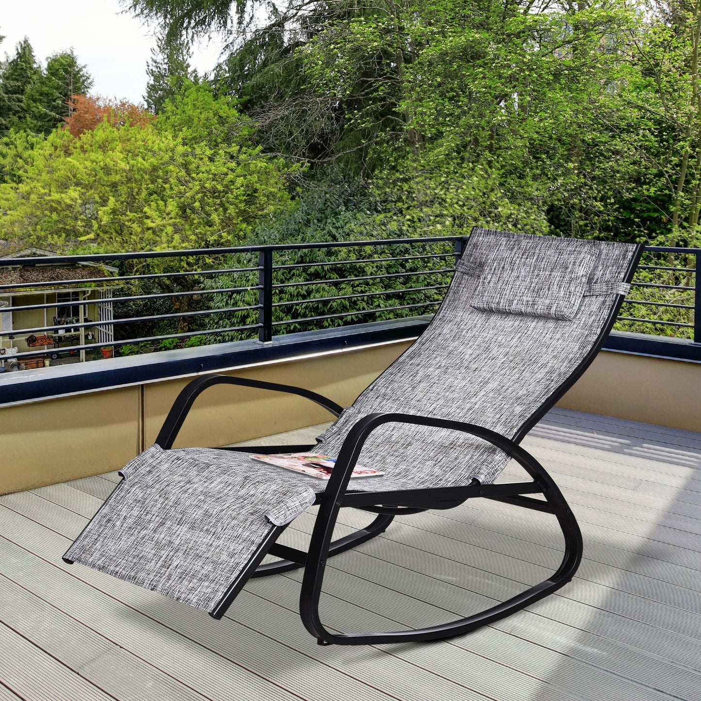 Patio Rocking Lounge Chair Adjustable Texteline Zero Gravity Rocker Outdoor Recliner Seat w/ Pillow, Footrest