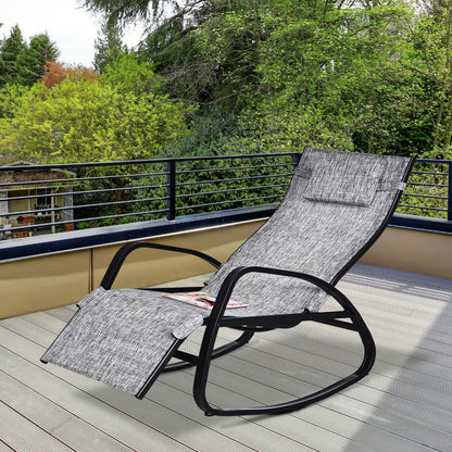 Patio Rocking Lounge Chair Adjustable Texteline Zero Gravity Rocker Outdoor Recliner Seat w/ Pillow, Footrest