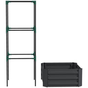 Galvanized Planter Box, Outdoor Raised Garden Bed with 3-Tier Trellis Tomato Cage for Climbing Vines, Vegetables, Grey