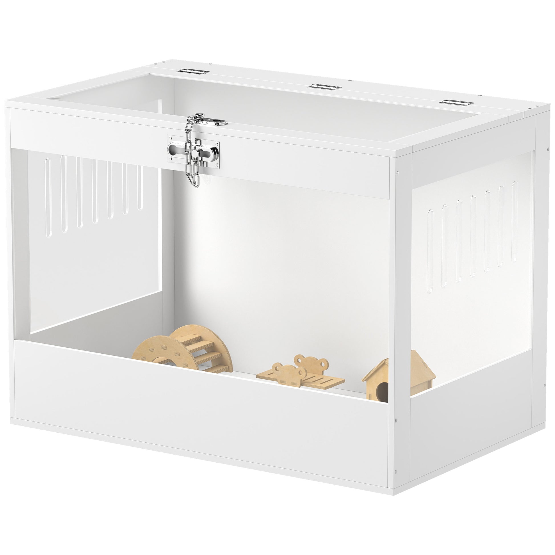 31.5"L Hamster Cage with Openable Top, Hut, Seesaw, Ladder for Dwarf Hamster, Gerbil, White