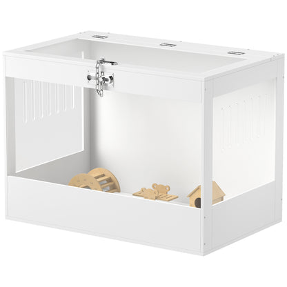 31.5"L Hamster Cage with Openable Top, Hut, Seesaw, Ladder for Dwarf Hamster, Gerbil, White