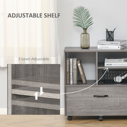 Lateral Filing Cabinet with Open Storage Shelf, Printer Stand, Mobile Office File Cabinet with Wheels for Letter and Legal Sized Files, Grey