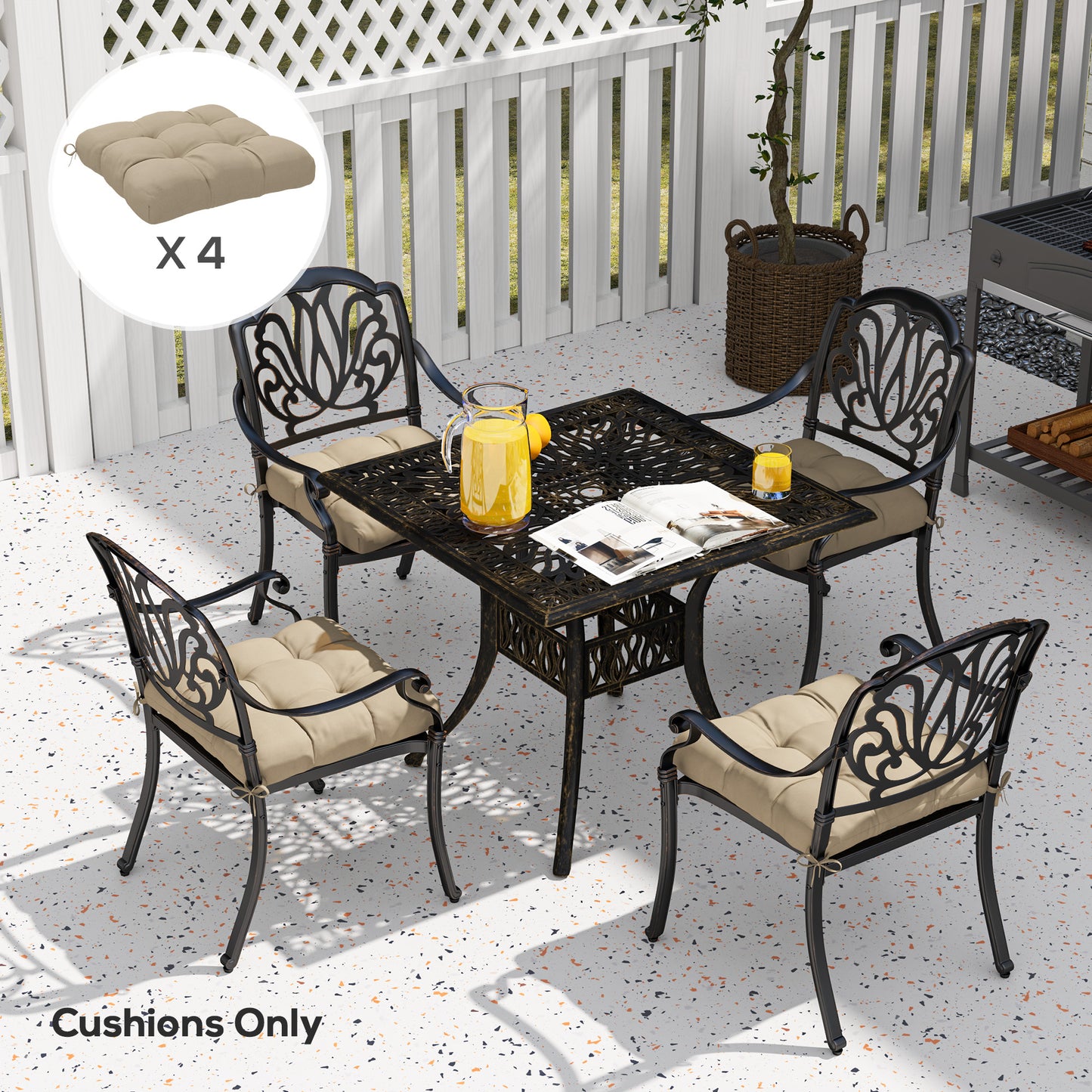 4-Piece Seat Cushion Pillows Replacement, Patio Chair Cushions Set with Ties for Indoor Outdoor