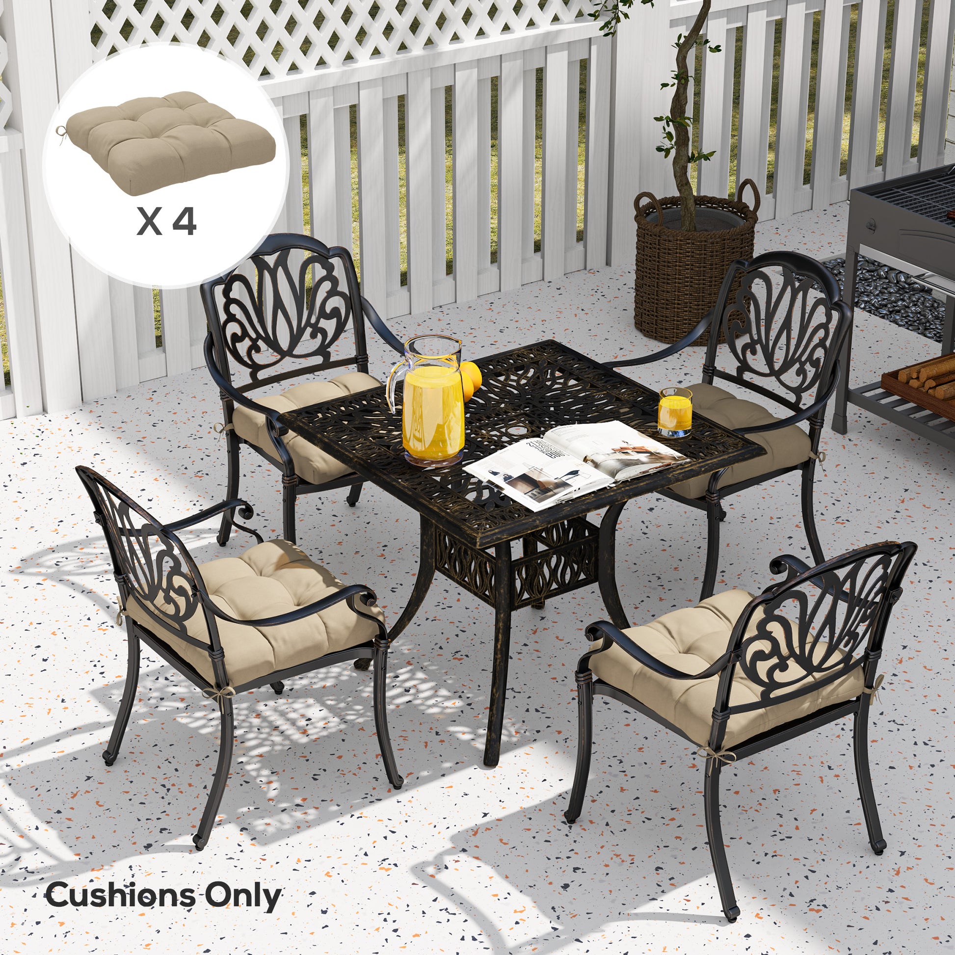 4-Piece Seat Cushion Pillows Replacement, Patio Chair Cushions Set with Ties for Indoor Outdoor