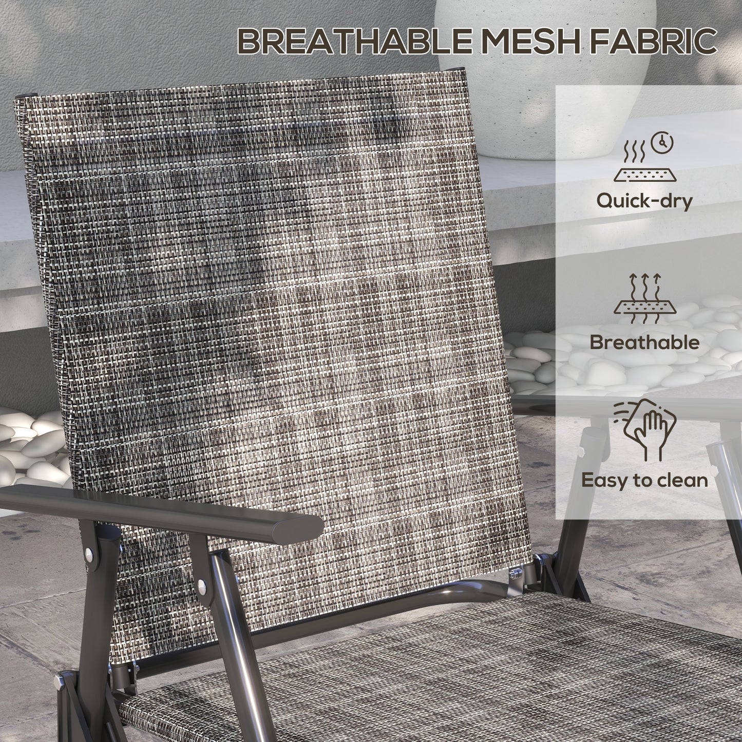 Outdoor 4 Pieces Patio Furniture Set, Garden Set with Two Foldable Armchairs, a Loveseat & Glass Top Table, Mixed Grey