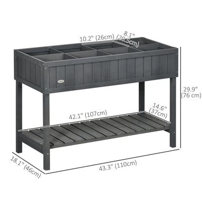 43.25" x 18" x 30" Raised Garden Bed, Wooden Plant Stand with 8 Grid Box, Storage Shelf for Outdoor, Dark Grey