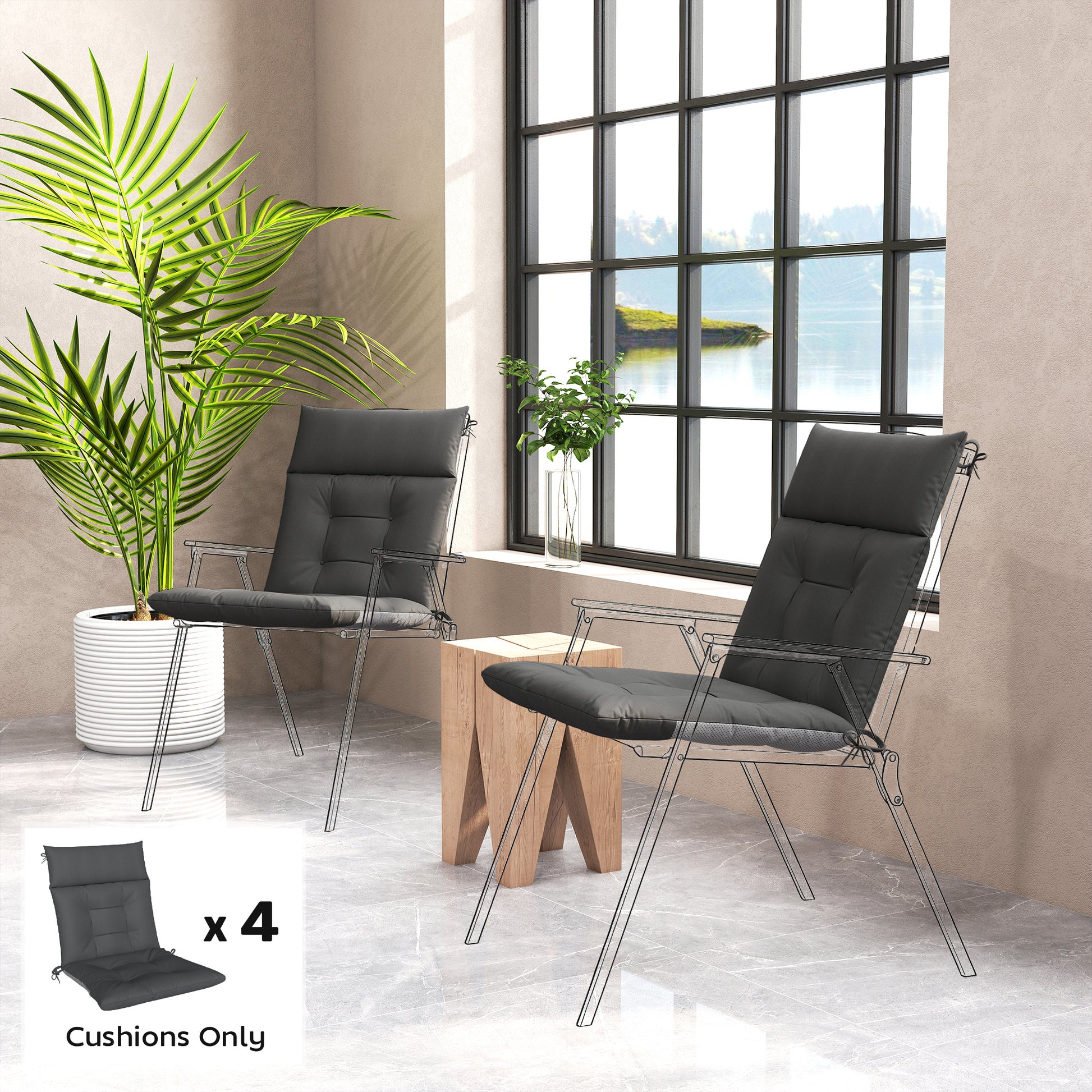 Patio Chair Cushions Set of 4, Waterproof Non-Slip Lounge Chair Cushions, 44"x21", Dark Grey