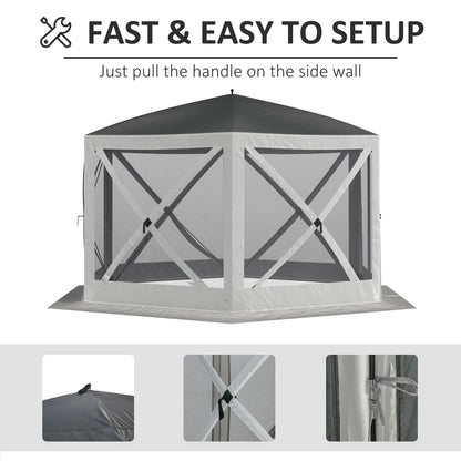 12' x 12' Hexagon Automatic Pop Up Screen Tents Camping Shelter Picnic Canopy with Mesh Sidewalls and Carry Bag, Grey