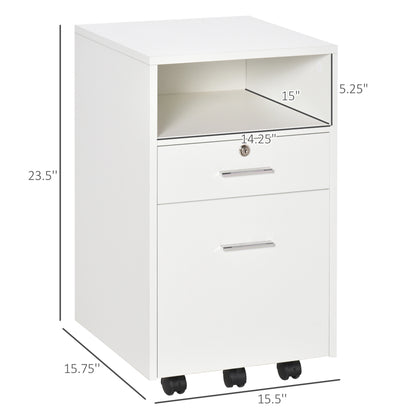 2 Drawer Filing Cabinet with Lock, Vertical File Cabinet with Wheels, Mobile Office Cabinet for A4, Letter Size, White