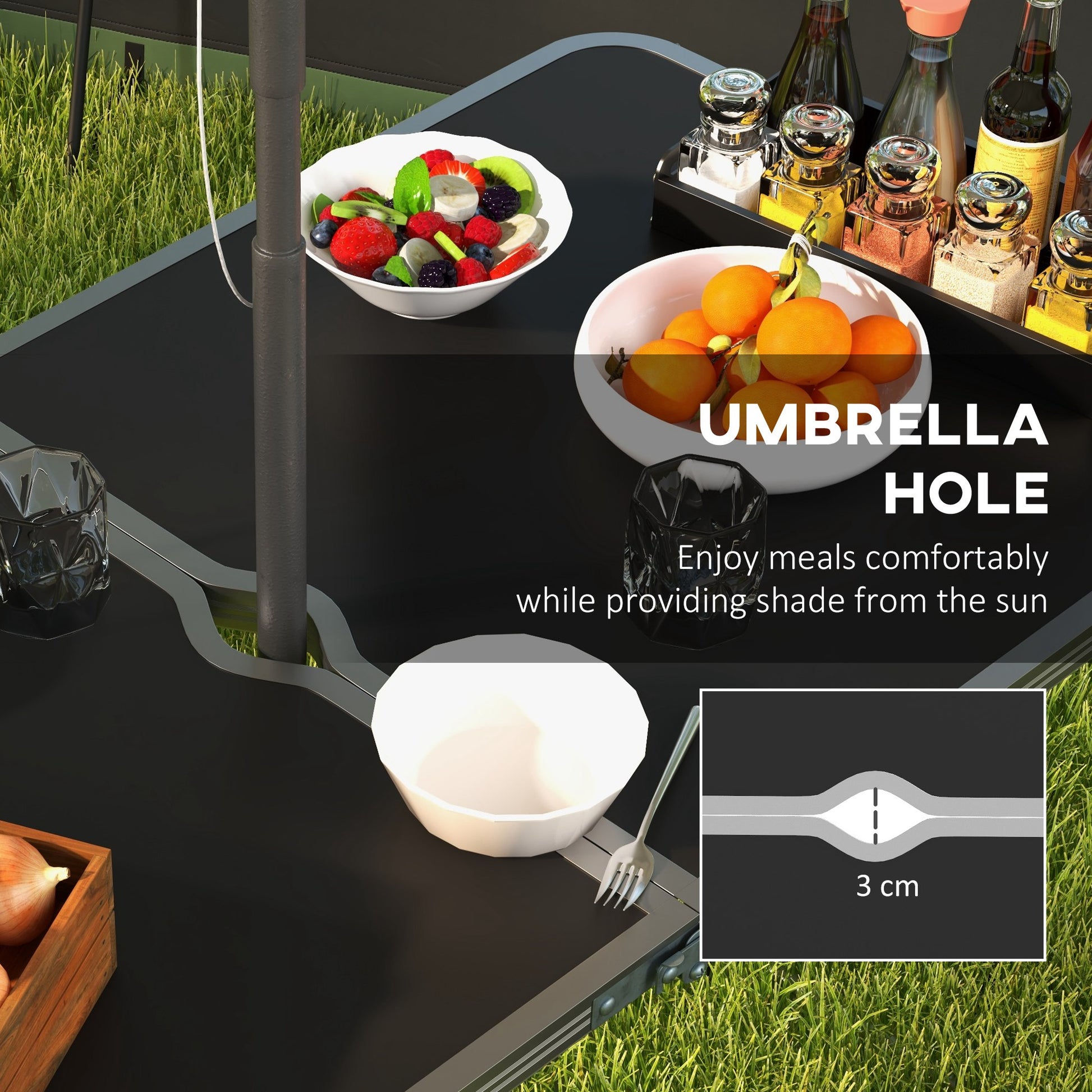 Folding Picnic Table Camping Table and Chairs Use for BBQ Picnic Garden Parties 47.2" L x 23.6" W x 21.7" -27.6" H Black
