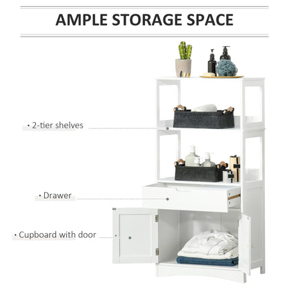 Bathroom Floor Cabinet, Free Standing Kitchen Cabinet with Shelves, Drawer and Doors, for Living Room, White