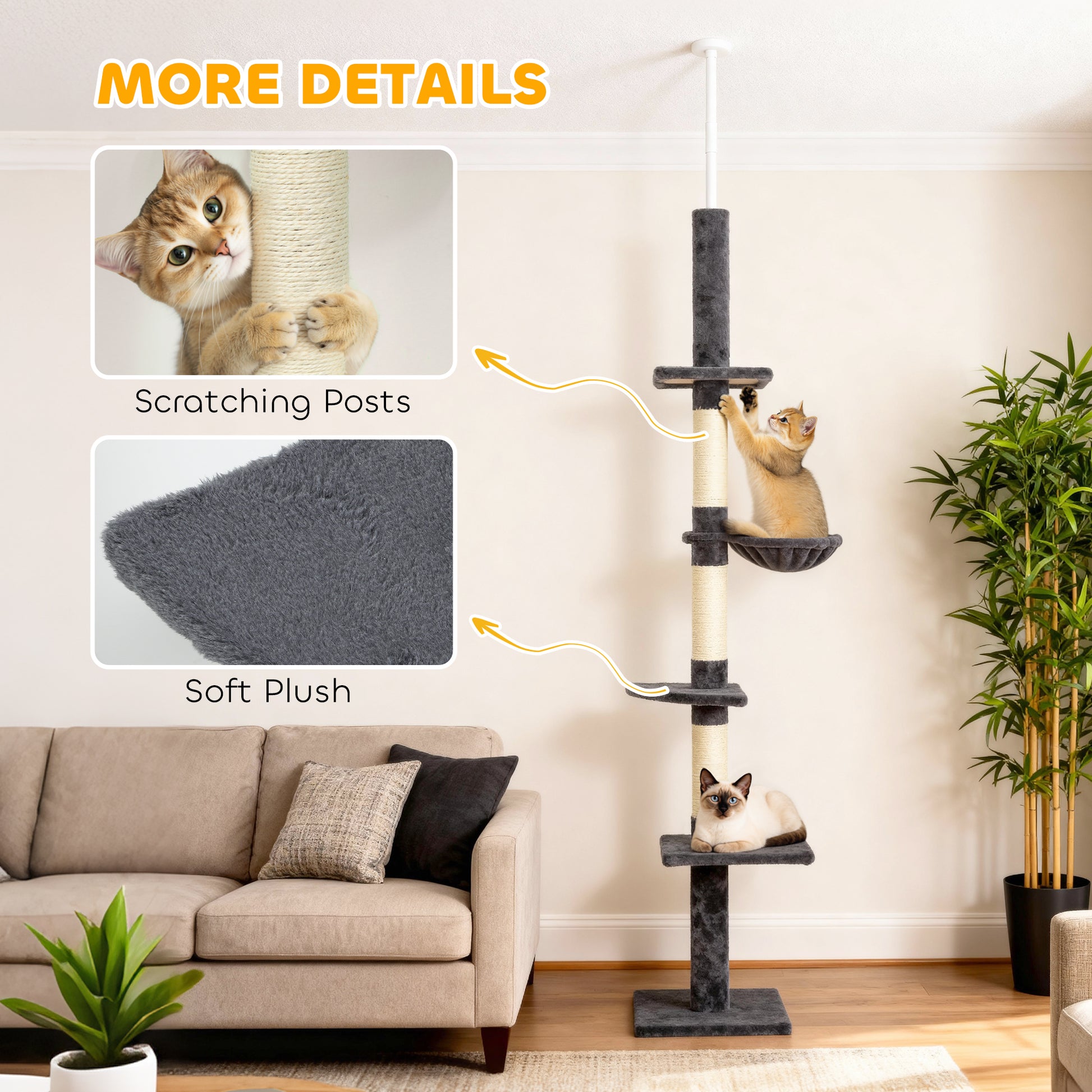 8.5ft Cat Climbing Tree 5-Tier Kitty Activity Center with Scratching Post Dark Grey