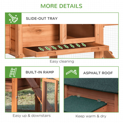69" Chicken Coop Wooden Hen House Rabbit Hutch Poultry Cage Pen Outdoor Backyard with Outdoor Run Resting Nesting Box Removable Tray Waterproof Asphalt Roof Lockable Door Yellow and Green