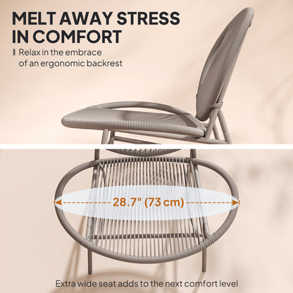 Rattan Bistro Set, 3 Pieces Wicker Patio Furniture Set, Acapulco Chairs and Steel Table for Porch, Balcony, Light Grey