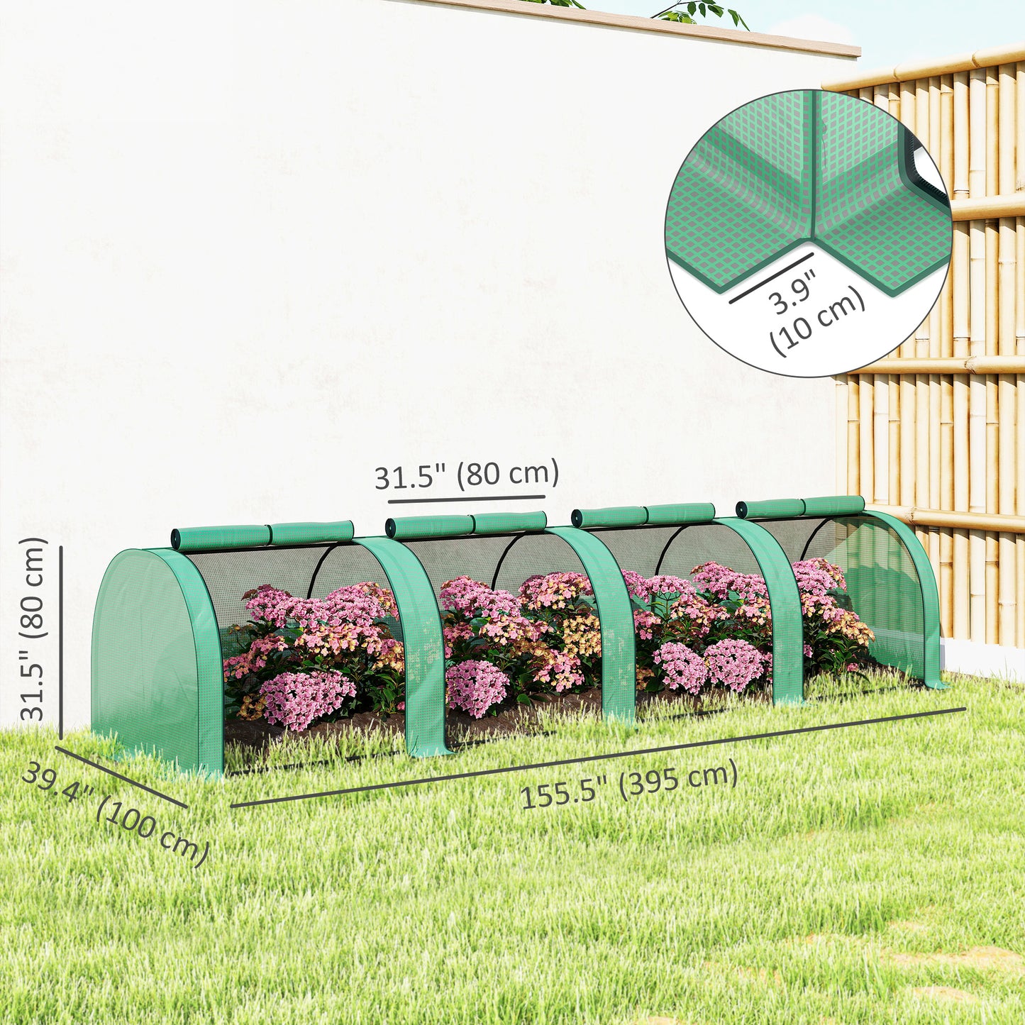 13' x 3.3' x 2.6' Mini Tunnel Greenhouse with PE Cover Garden Green Grow Shed with Steel Frame Zipped Doors, Green