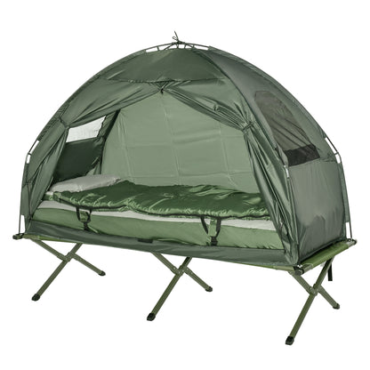 4-in-1 Camping Cot Tent, 1-Person Off-Ground Bed with Air Mattress, Sleeping Bag & Pillow, Elevated Camping Shelter for Adults