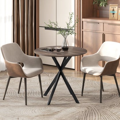 31.5" Industrial Round Dining Table - Distressed Dark Brown