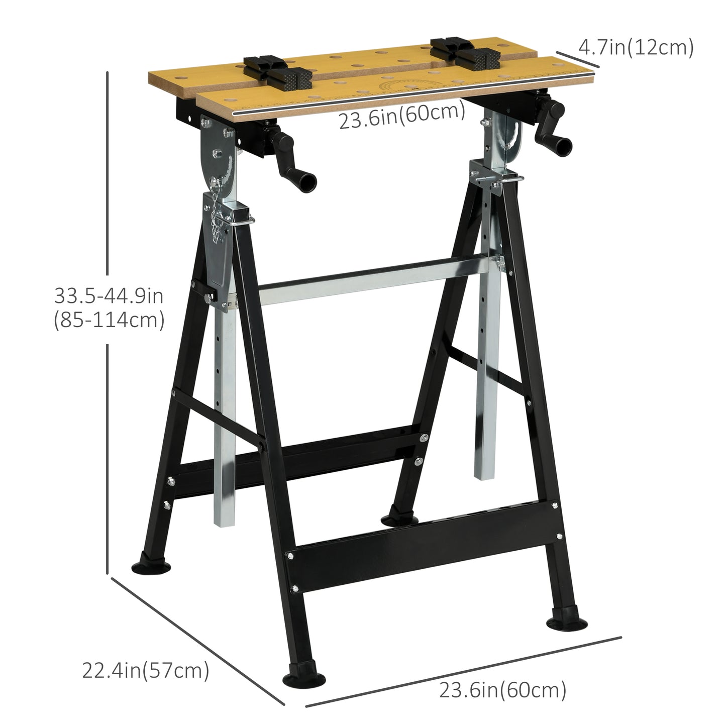 Portable Work Bench, Workshop Tool Stand with 6-Level Height Adjustable Work Table, Carpenter Saw Table with 4 Clamps, Steel Frame, 220lbs Capacity