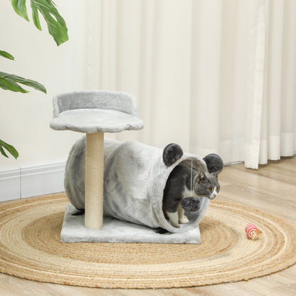 18.5" Small Cat Tree, Compact Cat Tower with Tunnel, Scratching Post, Plush Bed, Dangling Ball, for Indoor Use, Grey