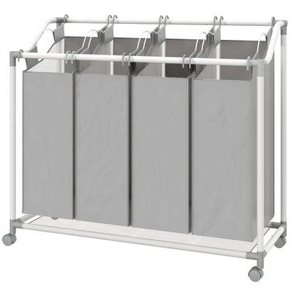 Laundry Hamper with Wheels, 160L Laundry Basket with 4 Removable Bags for Bedroom, Bathroom, Grey
