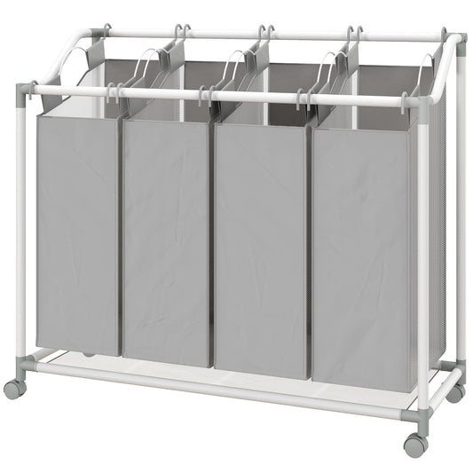 Laundry Hamper with Wheels, 160L Laundry Basket with 4 Removable Bags for Bedroom, Bathroom, Grey
