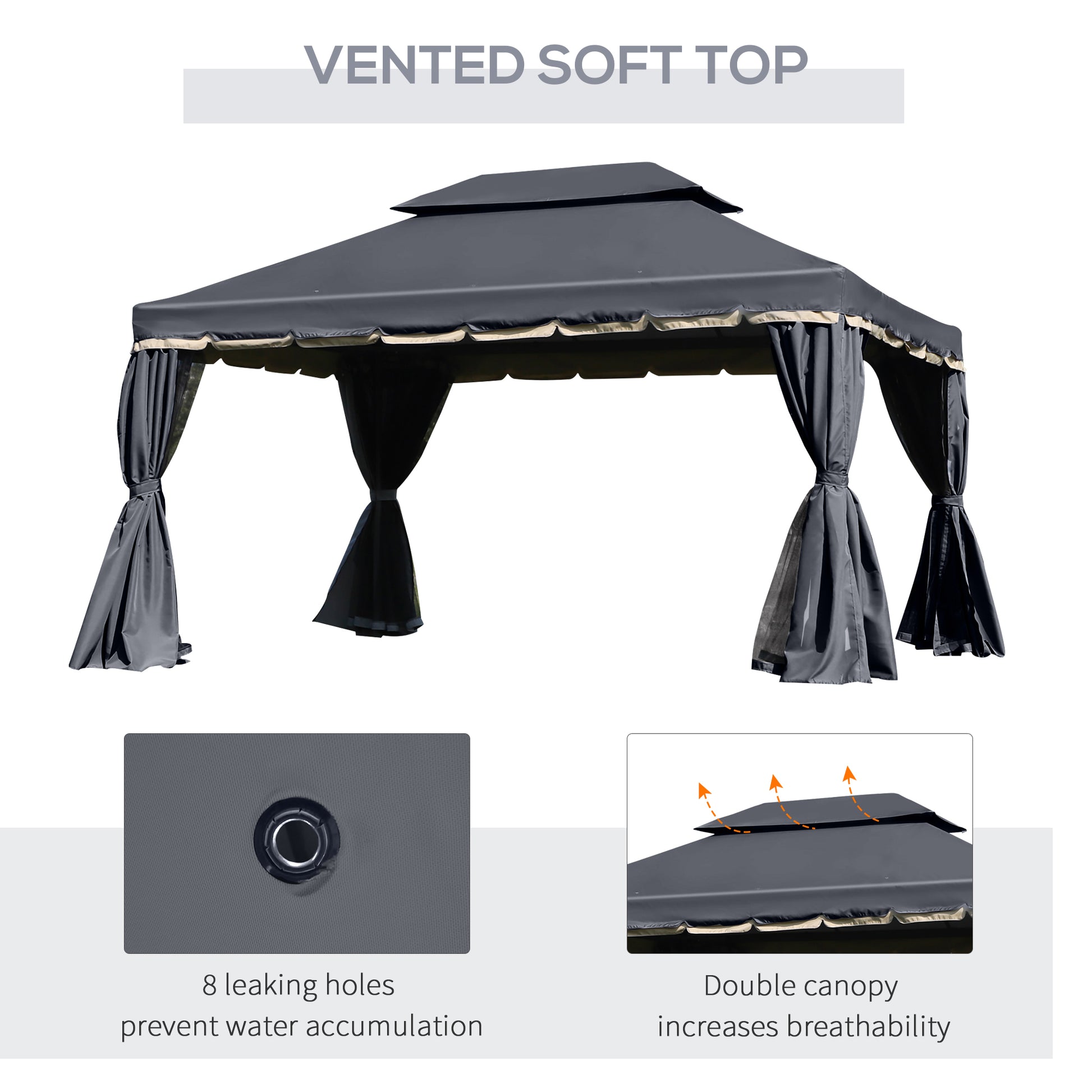 13' x 10' Patio Gazebo, Double Roof Outdoor Gazebo Canopy Shelter with Netting & Curtains, Strong Aluminum Frame, Black