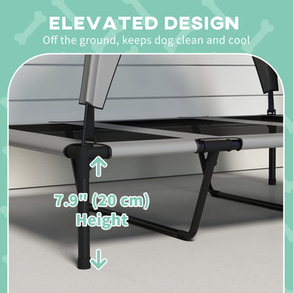 Raised Dog Bed Cooling Dog Cot w/ Canopy Washable Breathable Mesh, for Large Dogs, Light Grey
