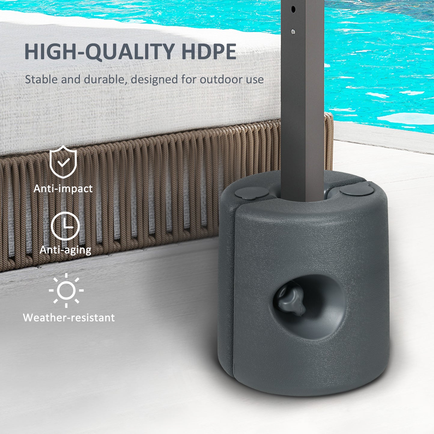 HDPE Tent Weights Set of 4, Canopy Weights, Filled with Water or Sand, 106 LBS, Light Grey