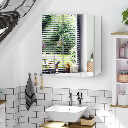 28" x 24" Wall Mounted Mirror Cabinet, Bathroom Medicine Cabinet with Mirror, 3 Doors and Adjustable Shelves, White
