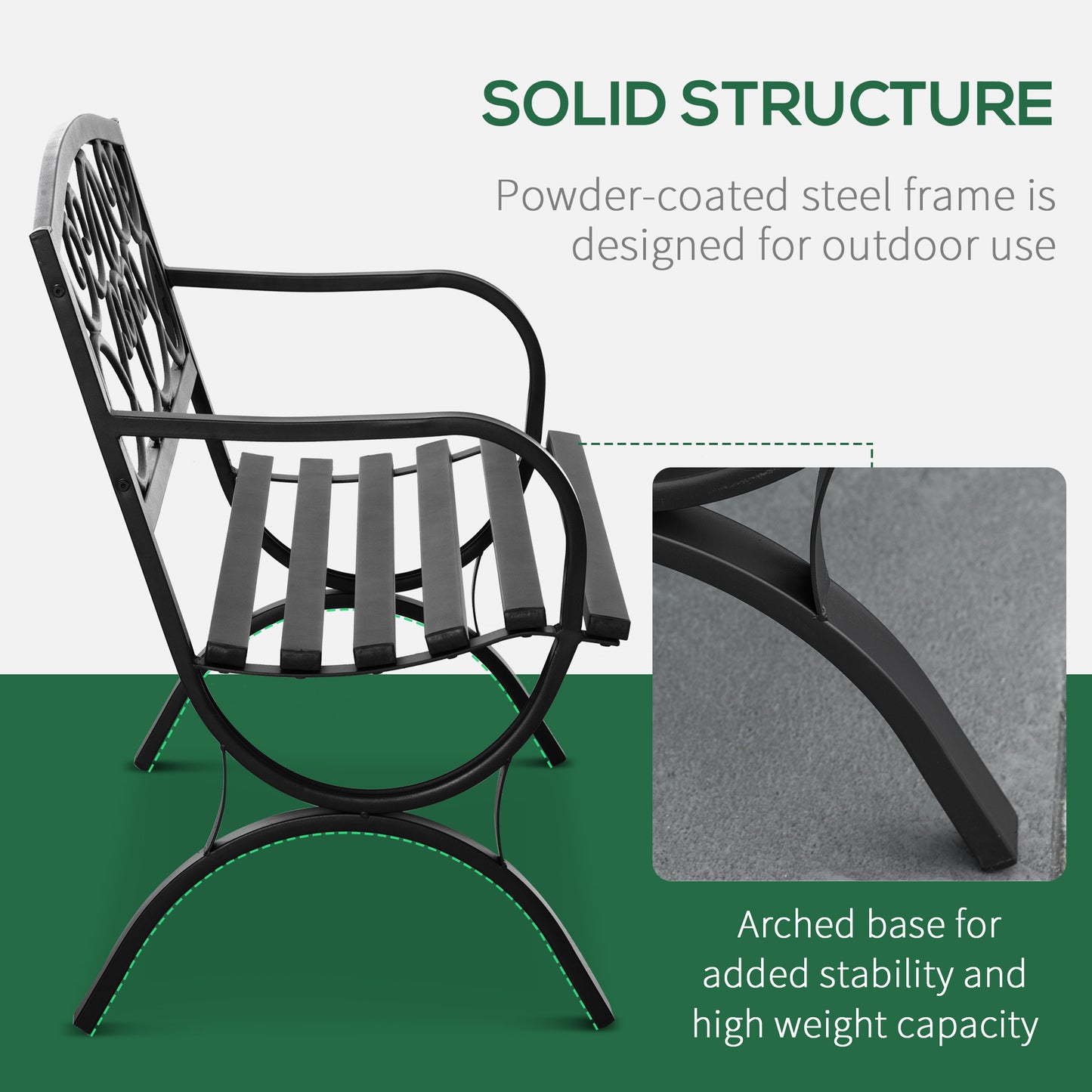 50" 2-Seater Outdoor Garden Bench Antique Loveseat with Armrest for Yard, Lawn, Porch, Patio, Steel/ Black