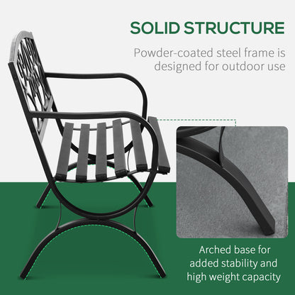50" 2-Seater Outdoor Garden Bench Antique Loveseat with Armrest for Yard, Lawn, Porch, Patio, Steel/ Black