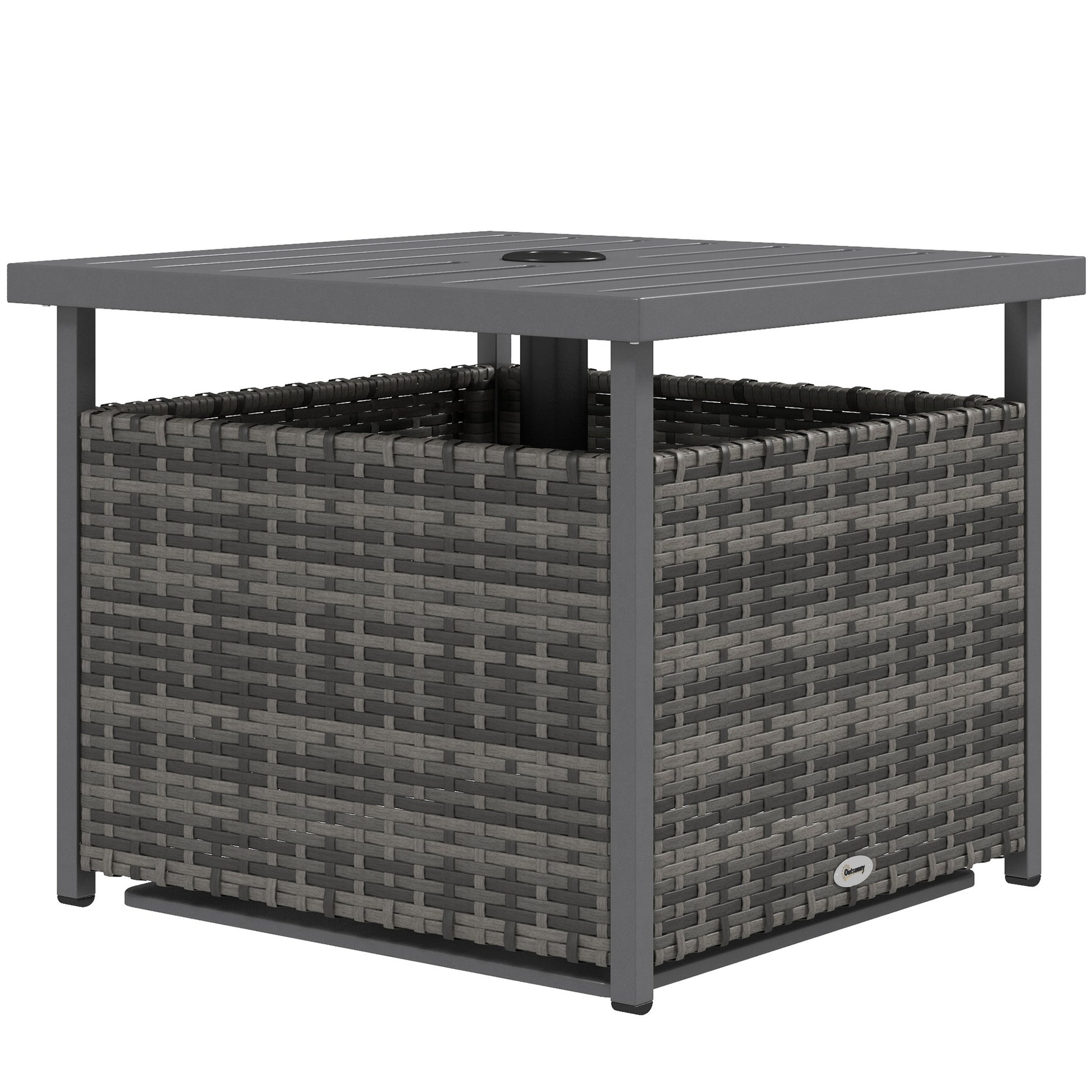 Rattan Coffee Wicker Patio Table w/ Umbrella Hole for Backyard Mixed-Grey