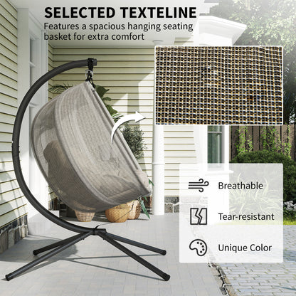Double Egg Chair with Stand, 2 Person Hanging Swing Egg Chair with Cushion, Pockets, Khaki
