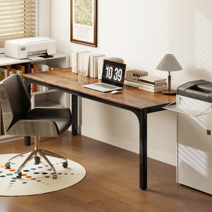 79" Computer Desk, Desktop Desk with Metal Legs, Rustic Brown