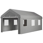 10' x 20' Carport, Heavy Duty Portable Garage with 6 Mesh Windows and 2 Doors, Light Grey