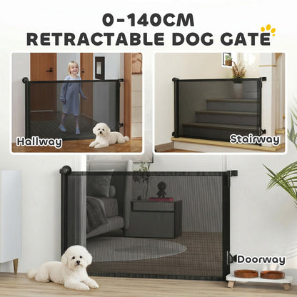Retractable Dog Gate, 36.6" Tall, Extends to 55" Wide, Mesh Pet Gate with Single Hand Operation, for Stairs, Doorways