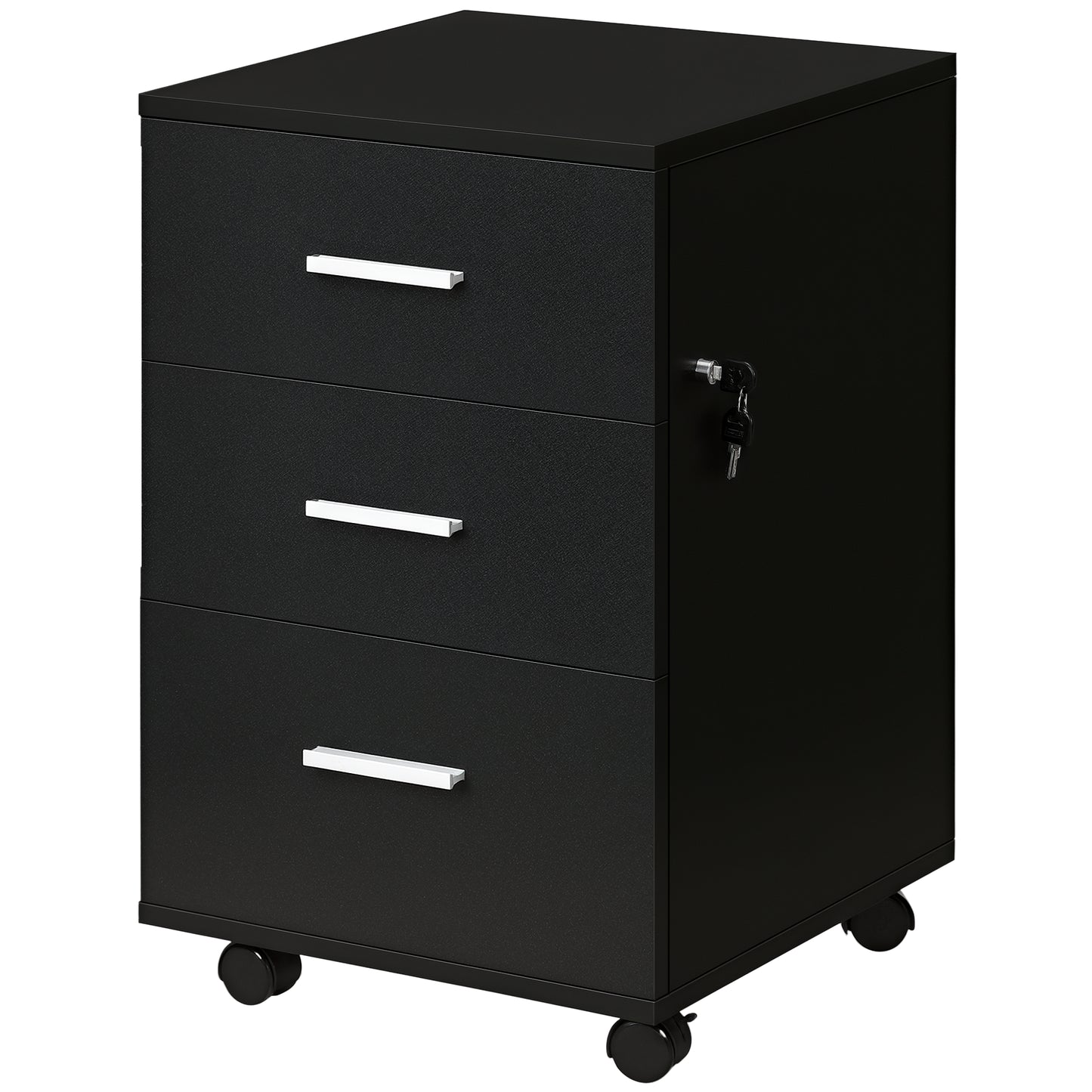 Mobile Filing Cabinet with Wheels, 3 Drawer File Cabinet with Lock and Keys for Home Office, Black