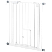 Pet Gate Extra Wide Press-Mounted with Cat Door, Auto Closing Pet Gate for Stair, Hallway, 29-32 Inch, White