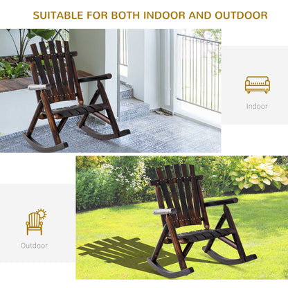 Outdoor Rocking Chair, Wooden Adirondack Outdoor Rocker with High Back, Slatted Seat, Oversized Rustic Patio Rocking Chair for Garden, Porch, Yard, Balcon, Dark Carbonized