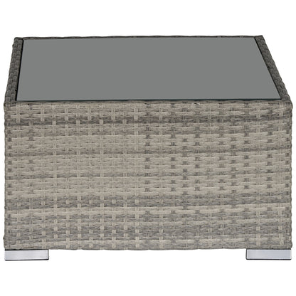 Rattan Garden Coffee Table, 25.6" Square Garden Rattan Table with Tempered Glass Top, Grey