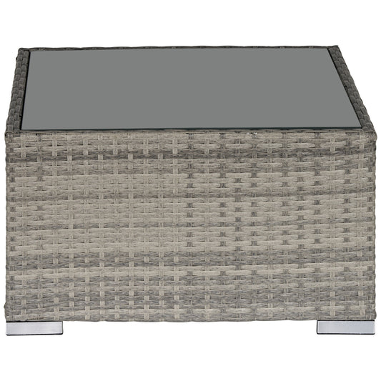 Rattan Garden Coffee Table, 25.6" Square Garden Rattan Table with Tempered Glass Top, Grey